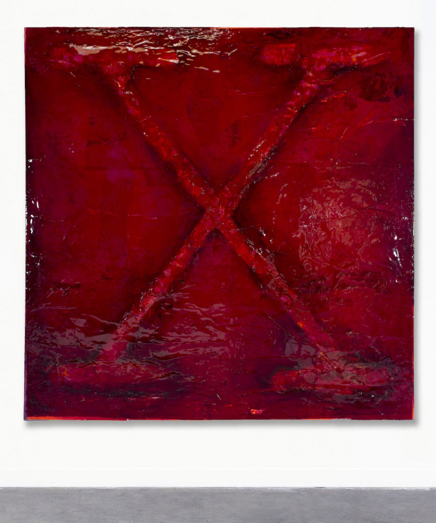 Vaughn Spann, Untitled (Marked Man), 2018, Polymer paint, pulp, flashe, resin, canvas on stretcher aluminium bars, 213 x 213 cm, © Vaughn Spann, Courtesy the artist and Almine Rech Gallery