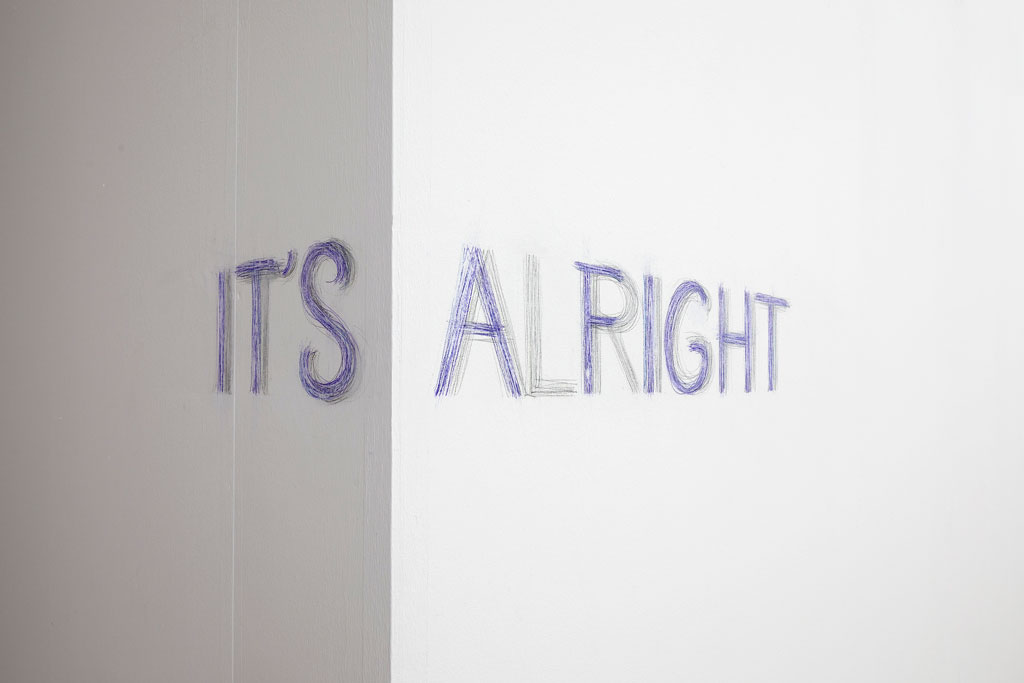 Maria Morschitzky, It's Alright. It's a fight, 2019, pencil, colored pencil, location-specific, courtesy of the artist. Exhibition view Petition, Salzburger Kunstverein 2019, Photo: Andrew Phelps, © Salzburger Kunstverein