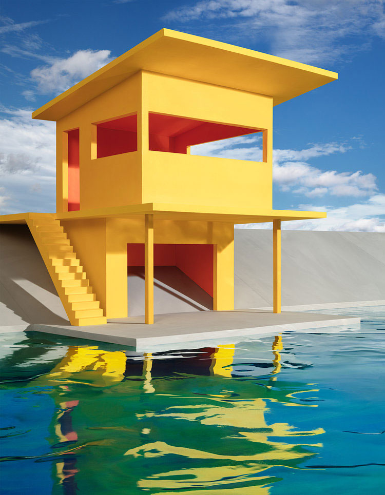James Casebere, Bright yellow house, 2018-2019, Framed archival pigment print mounted to dibond, 160 x 126 cm, © James Casebere, Courtesy the artist and Galerie Templon