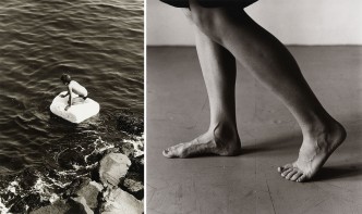 Left: Peter Hujar, Boy on raft, 1978, Gelatin silver print, The Morgan Library & Museum, purchase in 2013 through the Charina Endowment Fund, © Peter Hujar Archive, LLC, courtesy Pace / MacGill Gallery, New York and Fraenkel Gallery, San Francisco. Right: Peter Hujar, Dana Reitz's Legs, Walking, 1979, Gelatin silver print, © Peter Hujar Archive, LLC, courtesy Pace / MacGill Gallery, New York and Fraenkel Gallery, San Francisco