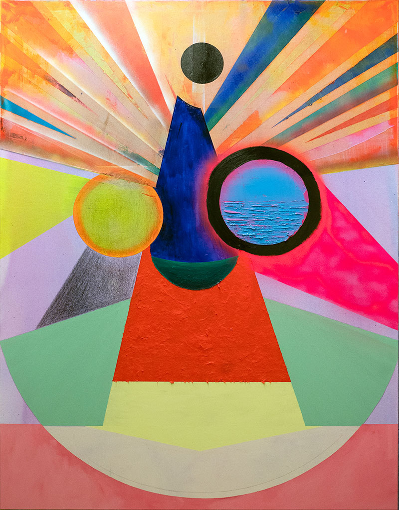 Dana Greiner Untitled (querelle), 2019, Acrylic media, oil, spray paint, lacquer, vinyl, graphite, rope on wood on canvas, 180 × 135 cm, Courtesy of the artist. Photo: The artist, © Dana Greine