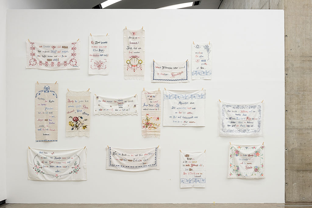 Installation view: ... of bread, wine, cars, security and peace, Kunsthalle Wien 2020, photo: Jorit Aust: Daniel Spoerri, Fadenscheinige Orakel, 2014, courtesy the artist & Verein zur Förderung des Werkes von Daniel Spoerri, Vienna
