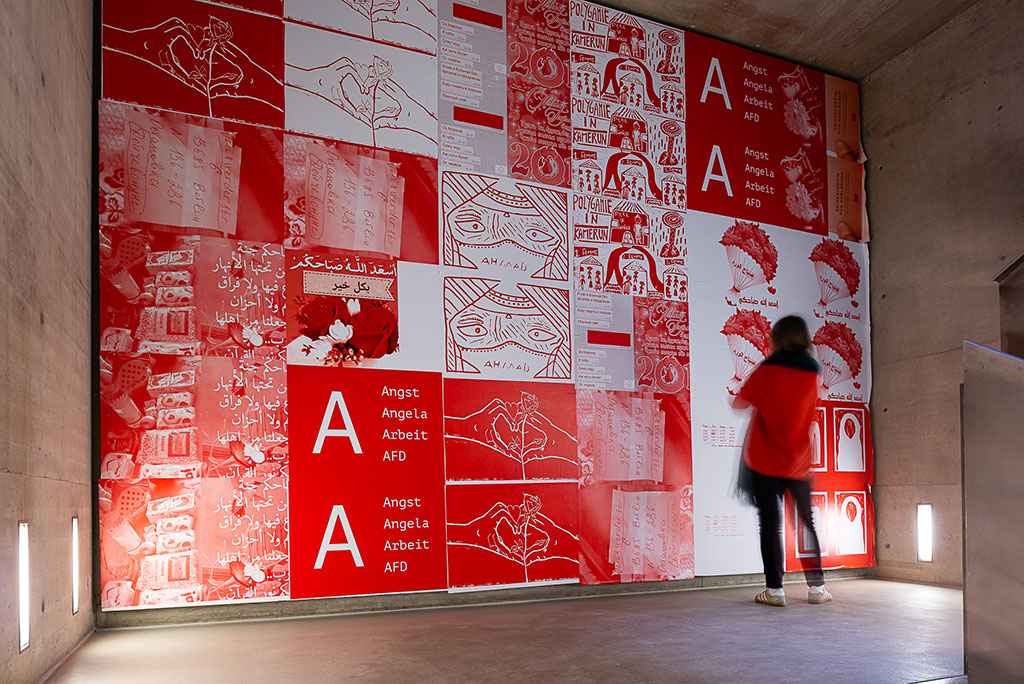 Installation view: ... of bread, wine, cars, security and peace, Kunsthalle Wien 2020, photo: Jorit Aust, Marina Naprushkina, red moabit, 2013–2019, courtesy the artist