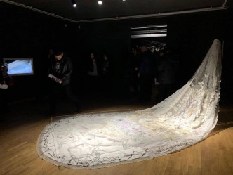 Photo: Penelope's web, Wedding Veil, 2018- , Mixed media, Dimensions variable, Exhibition view: Onufri Remade, National Gallery of Kosovo (12-25/2/20), Courtesy Penelope's web