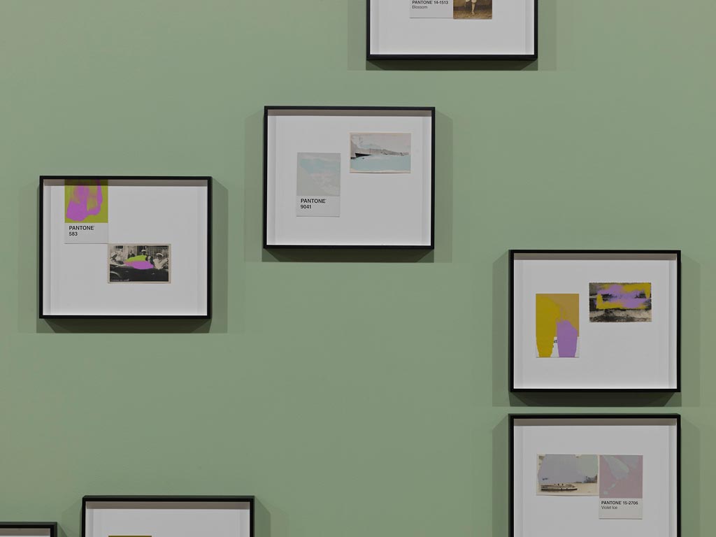 Tacita Dean: Pantone Pairs, 2019. DETAIL, Found postcards from the artist's collection, printed and framed according to the artist's instructions, Courtesy of the Artist and GEMINI G.E.L., LLC Los Angeles, Photo: Ari Karttunen / EMMA