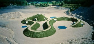 Nancy Hold, Up and Under, 1987-98, Pinsiö, Finland, Sand, concrete, topsoil, grass, water, Mound: height ranges from 3.5 to 8 m, with a length of 192 m; Tunnels: length 74 m, with a diameter of 3 m, © Holt/Smithson Foundation, Licensed by VAGA at ARS, New York