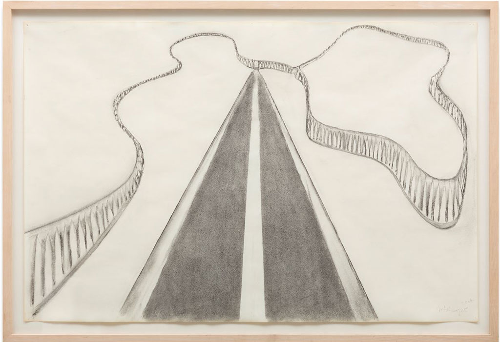 Richard Artschwager, Road with Fence, 2004, Charcoal on paper, © Estate of Richard Artschwager/Artist Rights Society (ARS), NY 2020/VG Bild-Kunst, Bonn 2020. Courtesy Sprüth Magers. Photo: © Timo Ohler