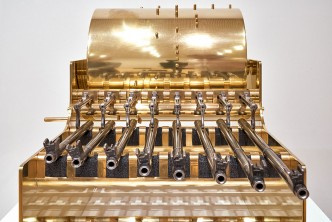 Pedro Reyes, Disarm Music Box (Karabiner/Matter), 2020, Installation view Museum Tinguely , Courtesy of the artist, © 2020 Museum Tinguely, Basel; Photo: Darnel Spehr, related to the artworks© Courtesy of the artist