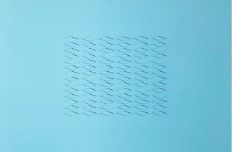 Isaac Chong Wai, 314 Lines in blue, 2019, Acrylic on canvas, 80 x 120 cm, © Isaac Chong Wai, Courtesy the artist and Zilberman Gallery