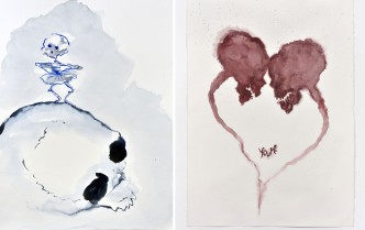 Left: Annette_Messager, From the series Certitudes-Incertitudes_, 2019-2020, Acrylic, 91 x 66cm , Photo: Rebecca Fpanuelle , Courtesy of the artist and Marian Goodman Gallery, London / New York / Paris, © Annette Messager Right: Annette Messager , Youme, 2019–2020 , From the series Certitudes-Incertitudes, 2019–2020 , Acrylic, 91 x 66cm, Photo: Rebecca Fpanuelle, Courtesy of the artist and Marian Goodman Gallery, London / New York / Paris, © Annette Messager