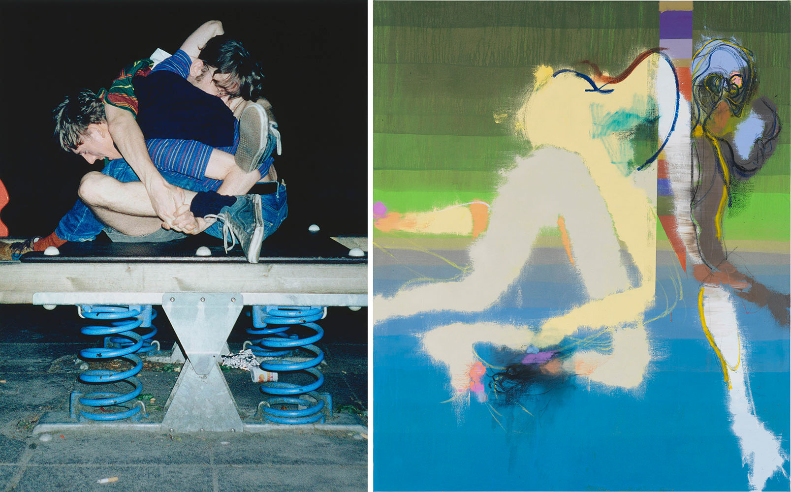 Left: Wolfgang Tillmans, Knotenmutter (original title), 1994, C-Print, 180 × 135 cm, Städel Museum, Frankfurt am Main, Property of the Städelscher Museums-Verein e.V.. courtesy of Galerie Buchholz, Berlin/Cologne, Photo: © Städel Museum Right: Daniel Richter, The Problems of Ours, 2015, Oil on canvas, 200 × 170 cm, Deutsche Bank Collection at the Städel Museum, Frankfurt am Main © VG Bild-Kunst, Bonn 2019