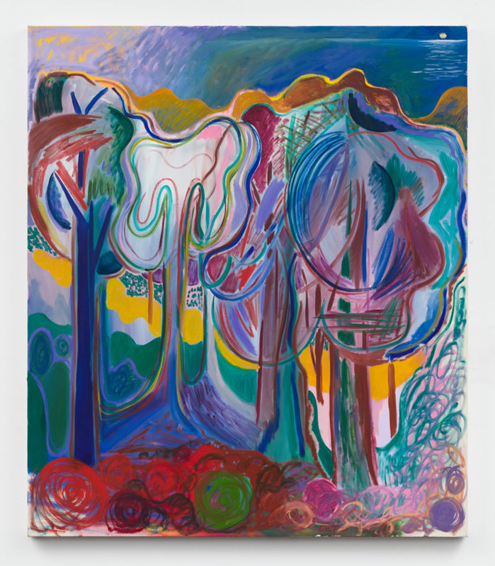 Shara Hughes, Family Trees, 2018, Oil on canvas 147.5 x 127 cm, © Shara Hughes, Courtesy the artist and Galerie Eva Presenhuber