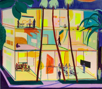 Jules de Balincourt, They Each Had Their Lesson, 2020, Oil and oil stick on panel , 177.8 x 203.2 cm (70 x 80 in), © Jules de Balincourt, Courtesy the artist and Galerie Thaddaeus Ropac