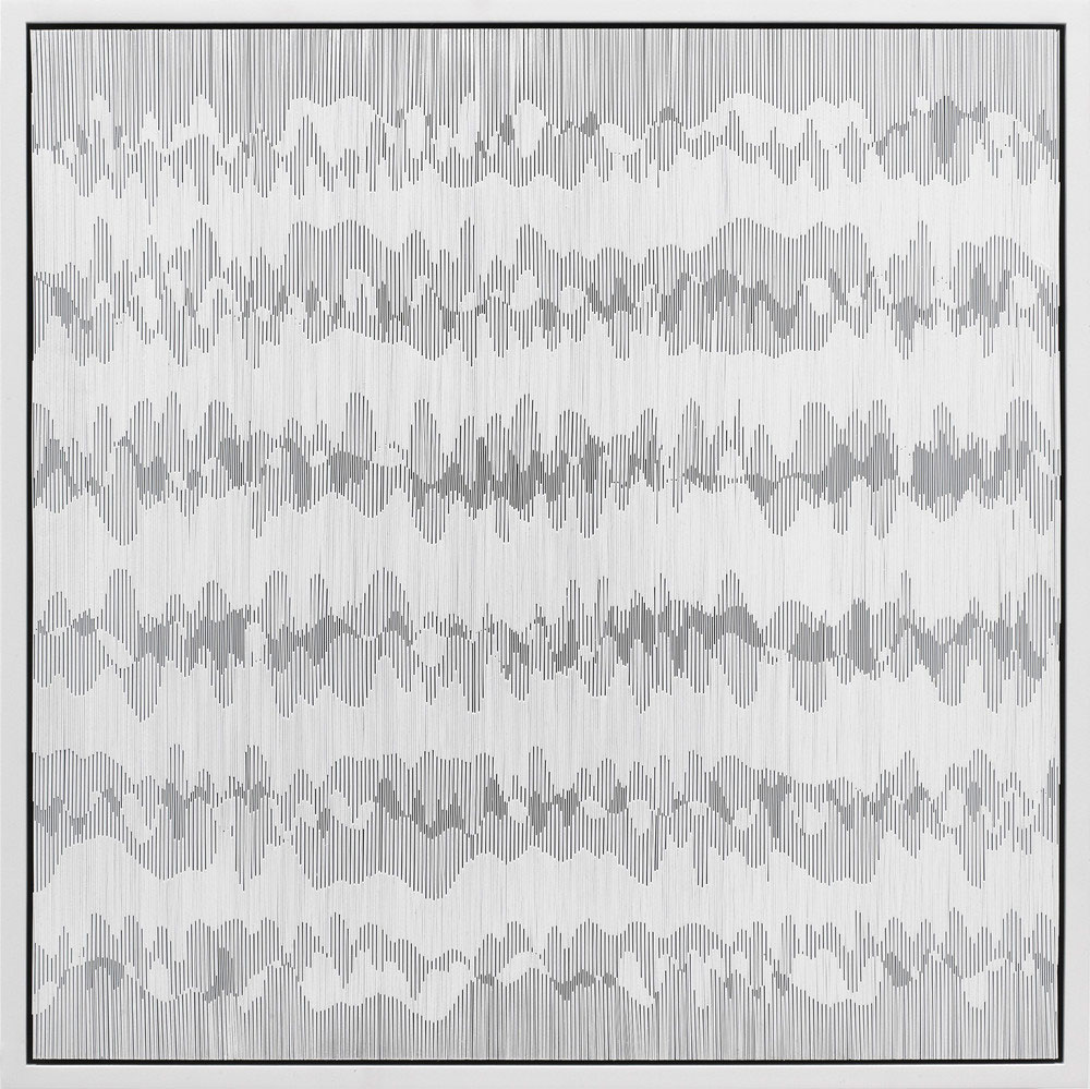 Tara Donovan, Composition (Cards), 2017, Styrene cards and glue, 56.5 cm × 56.5 cm × 10.2 cm, © Tara Donovan, Courtesy the artist and Pace Gallery