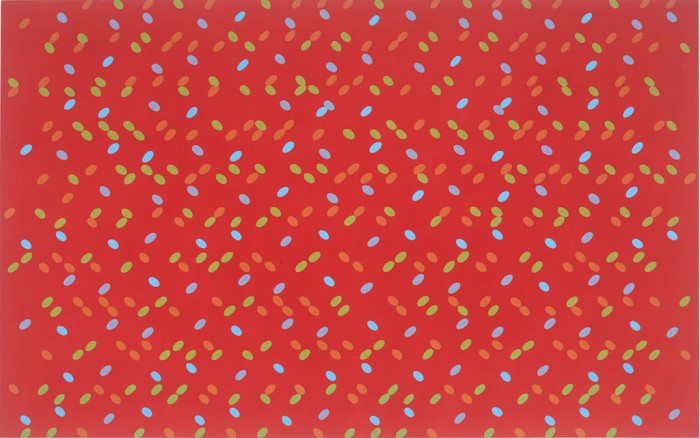 Larry Poons, Nixe's Mate, 1961, Acrylic on canvas, 178 x 285 x 4 cm, On loan from the Austrian Ludwig Foundation, since 1996, Photo: mumok – Museum moderner Kunst Stifung Ludwig Wien, © Bildrecht, Wien 2020