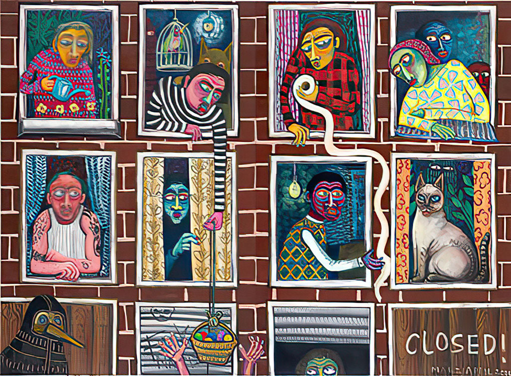 Stefanie Gutheil, Quarantäne, 2020, Oil on canvas, 250 × 340 cm, © Stefanie Gutheil, Courtesy the artist and Krinzinger Projekte