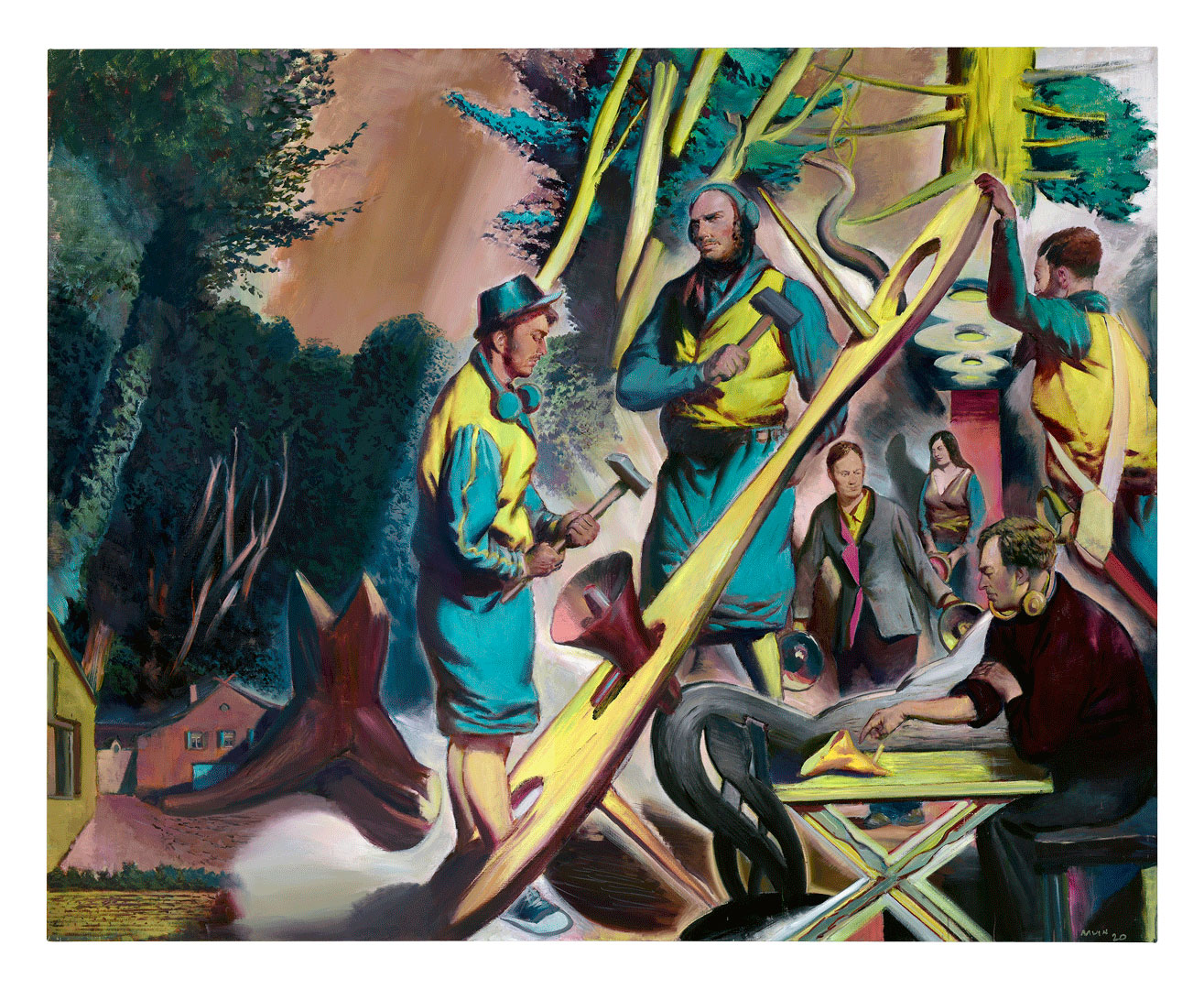 Neo Rauch, Die Beruhigung, 2020, Oil on linen, 200 x 250 cm, Framed: 205.7 x 255.3 cm, © Neo Rauch, Courtesy the artist and David Zwirner Gallery