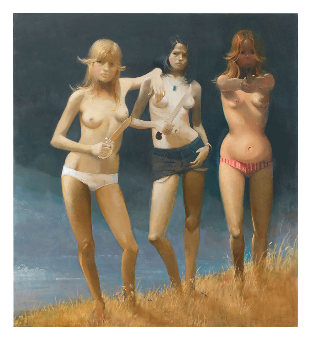 Lisa Yuskavage, Scissor Sisters, 2020, Oil on linen, 195.9 x 178.4 cm, © Lisa Yuskavage, Courtesy the artist and David Zwirner Gallery