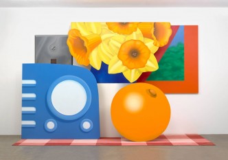 Tom Wesselmann. Still Life #57. 1969-70. Oil on canvas and base of acrylic paint on carpet, in six sections, Overall 10′ 3 1/8″ x 16′ 2 7/8″ x 6′ (312.5 x 495 x 182.8 cm). The Museum of Modern Art, New York. Gift of the artist