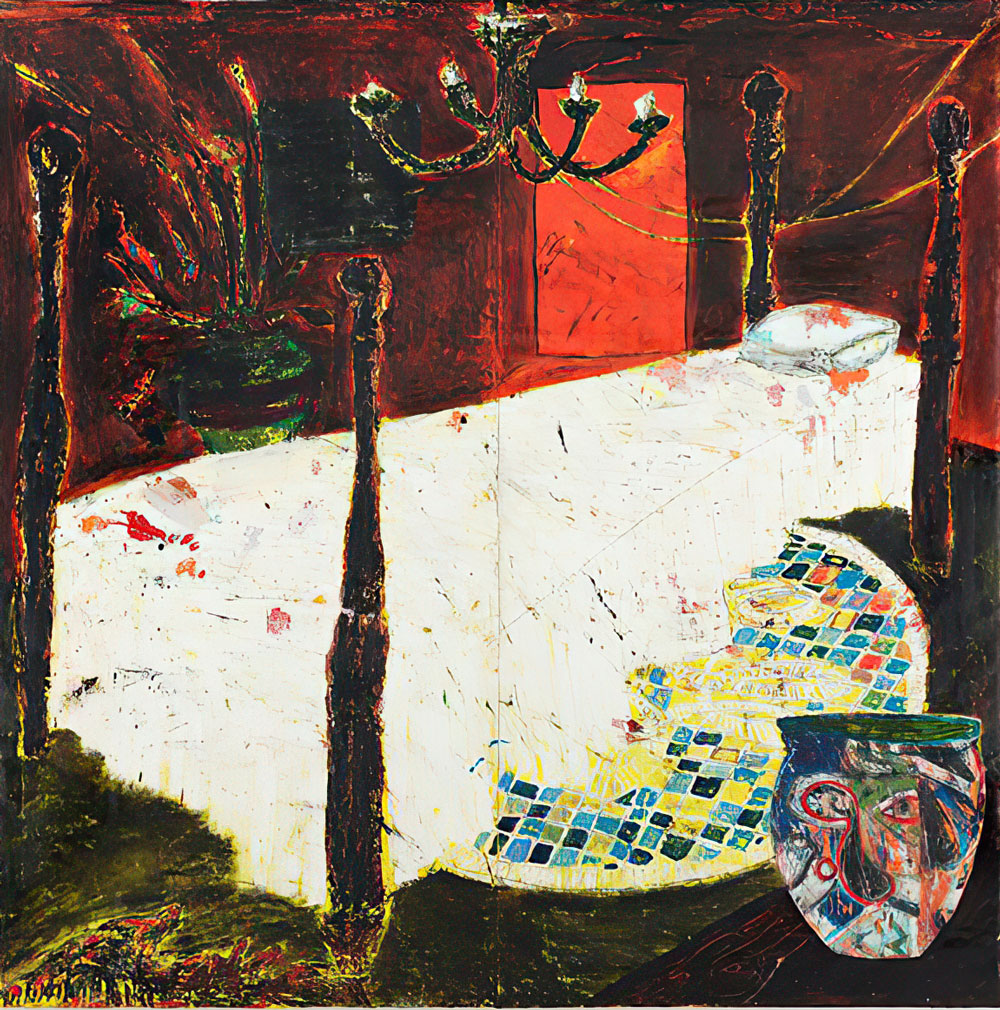 Angel Otero, Oil paint and fabric collaged on canvas, 213.3 x 213.3 x 3.8 cm / 84 x 84 x 1 ½ in., © Angel Otero, Courtesy the artist and Lehman Maupin Gallery