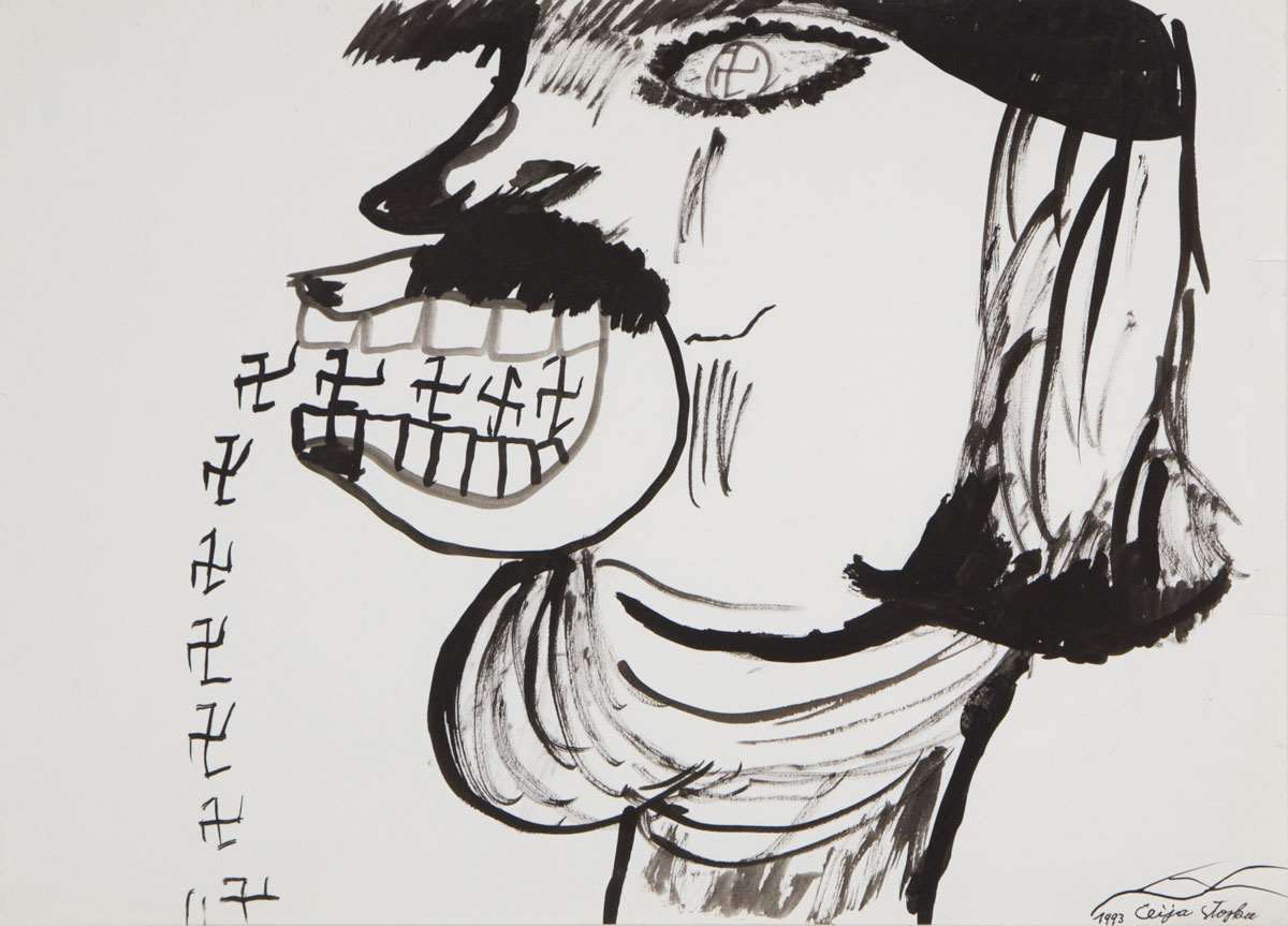 Ceija Stojka, Untitled, 1993, Ink on paper, Courtesy A. Frerot, Photo: Diego Catellano Cano, © Galerie/Foundation Galerie Kai Dikhas