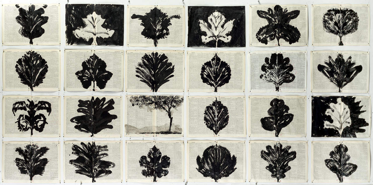 8.William Kentridge, Drawing for Waiting for the Sibyl (Composite of Leaves), 2019, Indian ink on found pages, 120 × 250 × 5,5 cm (framed), © William Kentridge, Courtesy the artist and Mudam Luxemburg