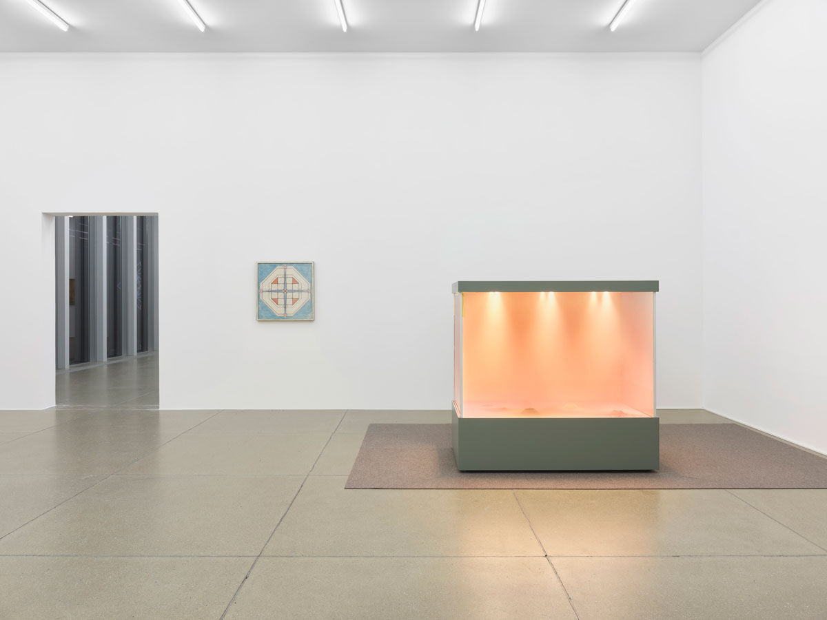 Emma Kunz, Work no.114, undated, © Emma Kunz Foundation & Dora Budor, Origin II (Burning of the Houses), 2019, Installation view Aargauer Kunsthaus-Aarau, 2021, Photo: Conradin Frei-Zurich, Courtesy Aargauer Kunsthaus