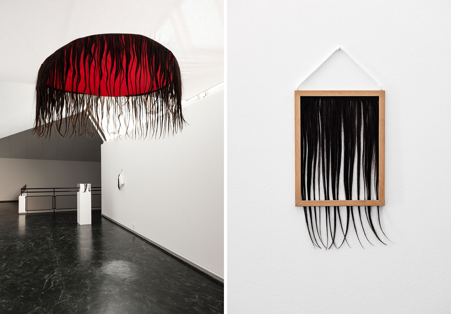 Left: Julie Edel Hardenberg, Ainu, 2017, Textile, hair, © & Courtesy the artist Right: Julie Edel Hardenberg, Untitled, 2019, Textile, hair, © & Courtesy the artist