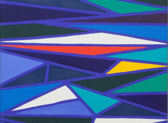 Piero Dorazio, Scaletta (detail), 1973, Oil on canvas, Signed, dated and titled (on the reverse): "Piero Dorazio / 1973 / Scaletta", 39 3/8 x 19 3/4 x 1 5/8 in / 100 x 50 x 4 cm, Courtesy Mazzoleni