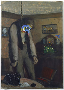 Asger Jorn, Ainsi on ’s’Ensor (Out of this World—after Ensor), 1962, oil on canvas (disfiguration, older painting), 60.5 x 43 cm, Museum Jorn, Silkeborg, Inv. 1974-0221, Image: © Donation Jorn, Silkeborg