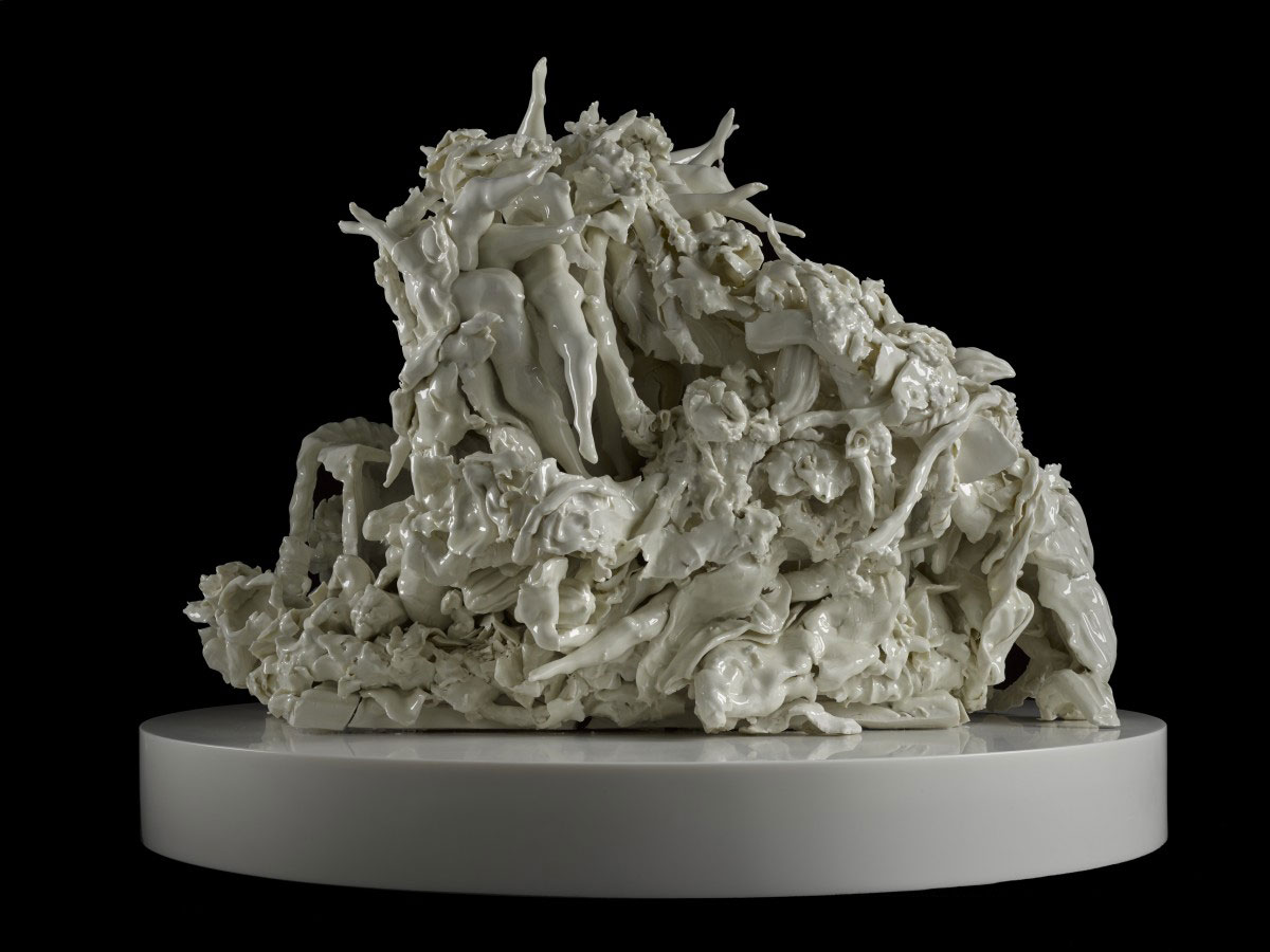 Rachel Kneebone, Ovid in Exile, 2016, Porcelain, Corian and adhesive, 26 3/16 x 35 13/16 x 35 13/16 in. (66.5 x 91 x 91 cm), © Rachel Kneebone, Courtesy the artist and white Cube Gallery