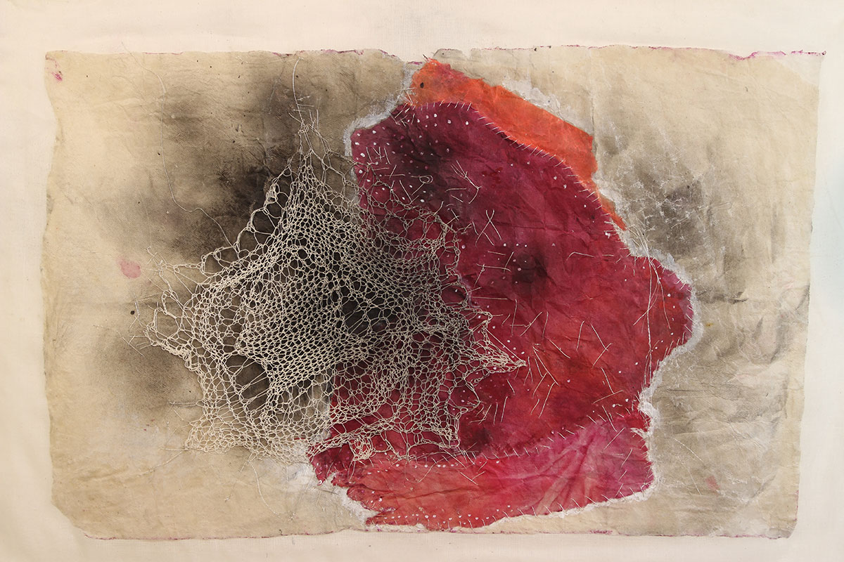 Marigo Kassi, From Rags (detail), 2017, Mixed media, waxed handmade papers, thread, watercolor, dry pastel, spray, gauze, Dimensions varied from 42 Χ 40 cm to 60 Χ 87 cm, © & Courtesy the artist