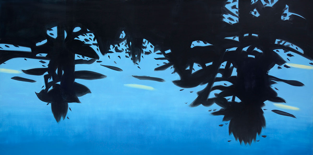 Alex Katz, Reflection 4, 2008, Oil on linen, 274,3 x 548,6 cm (108 x 216 in), © Alex Katz / Adagp, Paris, 2021, Courtesy Thaddaeus Ropac London/Paris/Salzburg/Seoul, Photo: Paul Takeuchi