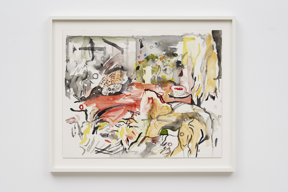 Cecily Brown, The Buck and Pheasant, 2020, Gouache and watercolor on paper, 16 x 20 inches (40.6 x 50.8 cm), © Cecily Brown, Courtesy the artist and Gladstone Gallery