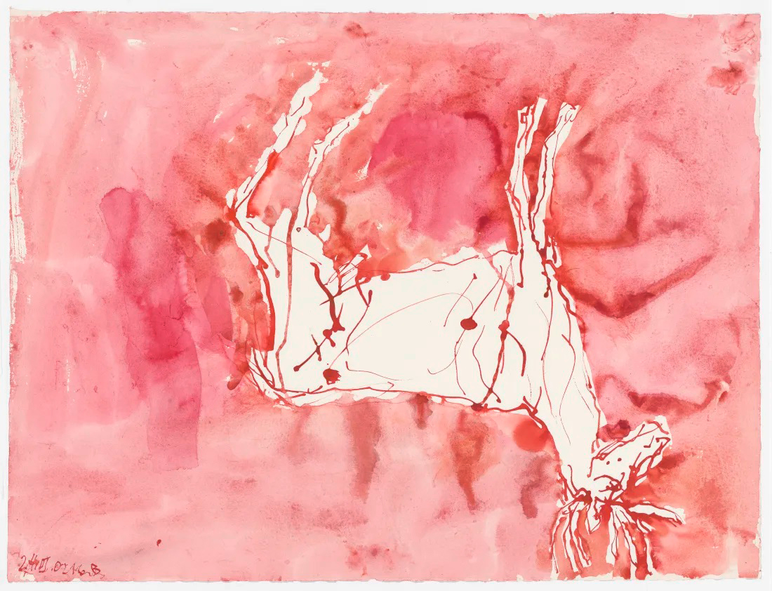 Georg Baselitz, Untitled, 2021, Red and black ink on paper, 50.4 x 66.7 cm, © Georg Baselitz, Courtesy the artist and Gallerie Thaddaeus Ropac