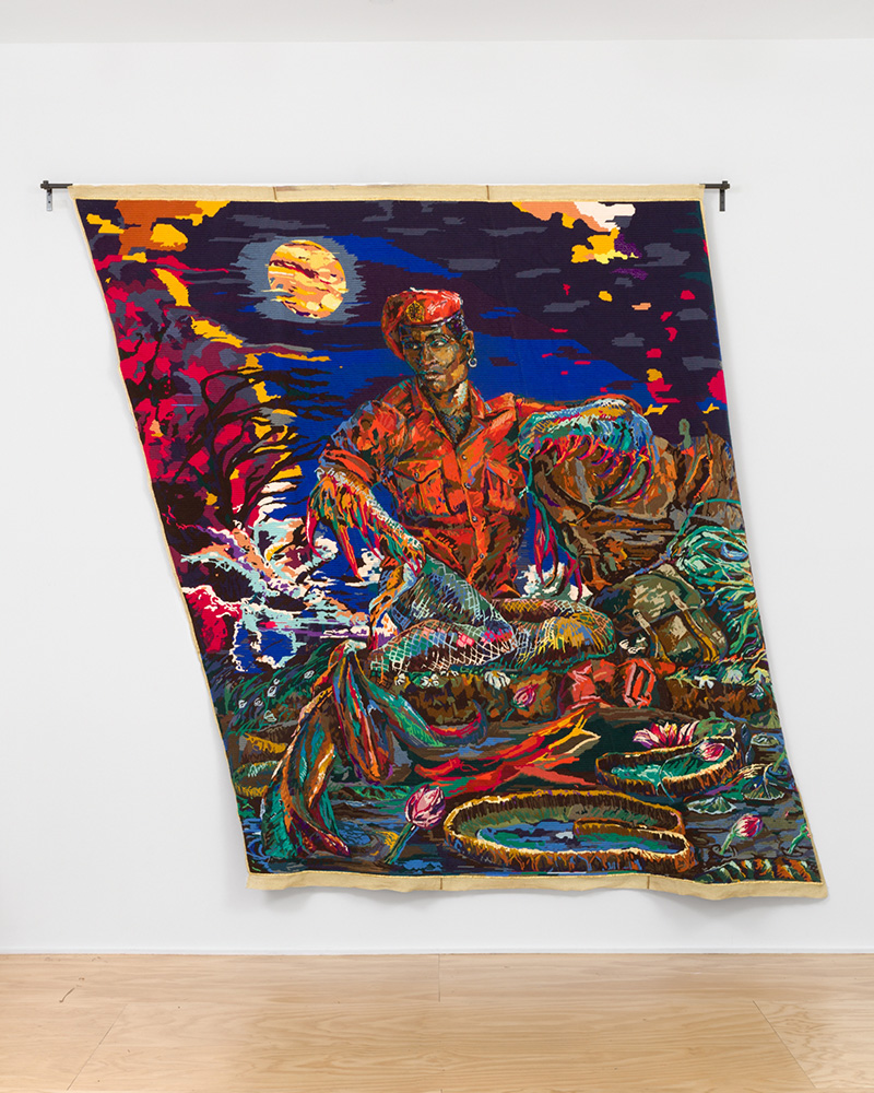 Athi-Patra Ruga, The Lunar Month of the Lily Pad, From The Lunar Songbook, 2021, Wool and thread on tapestry canvas, 305 x 343 cm / 120 x 135 in, © Athi-Patra Ruga, Cportesy the artist and Galerie Eva Presenhuber