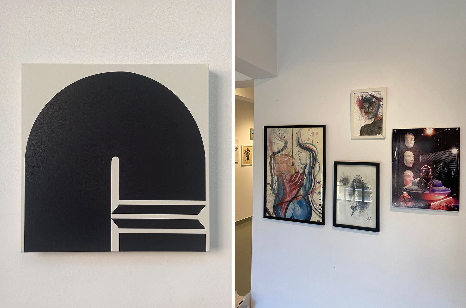 Left: BLAQK_ONELINE Right: #Not Alone, Installation view, The Project Gallery-Athens, 2021, Courtesy The Project Gallery