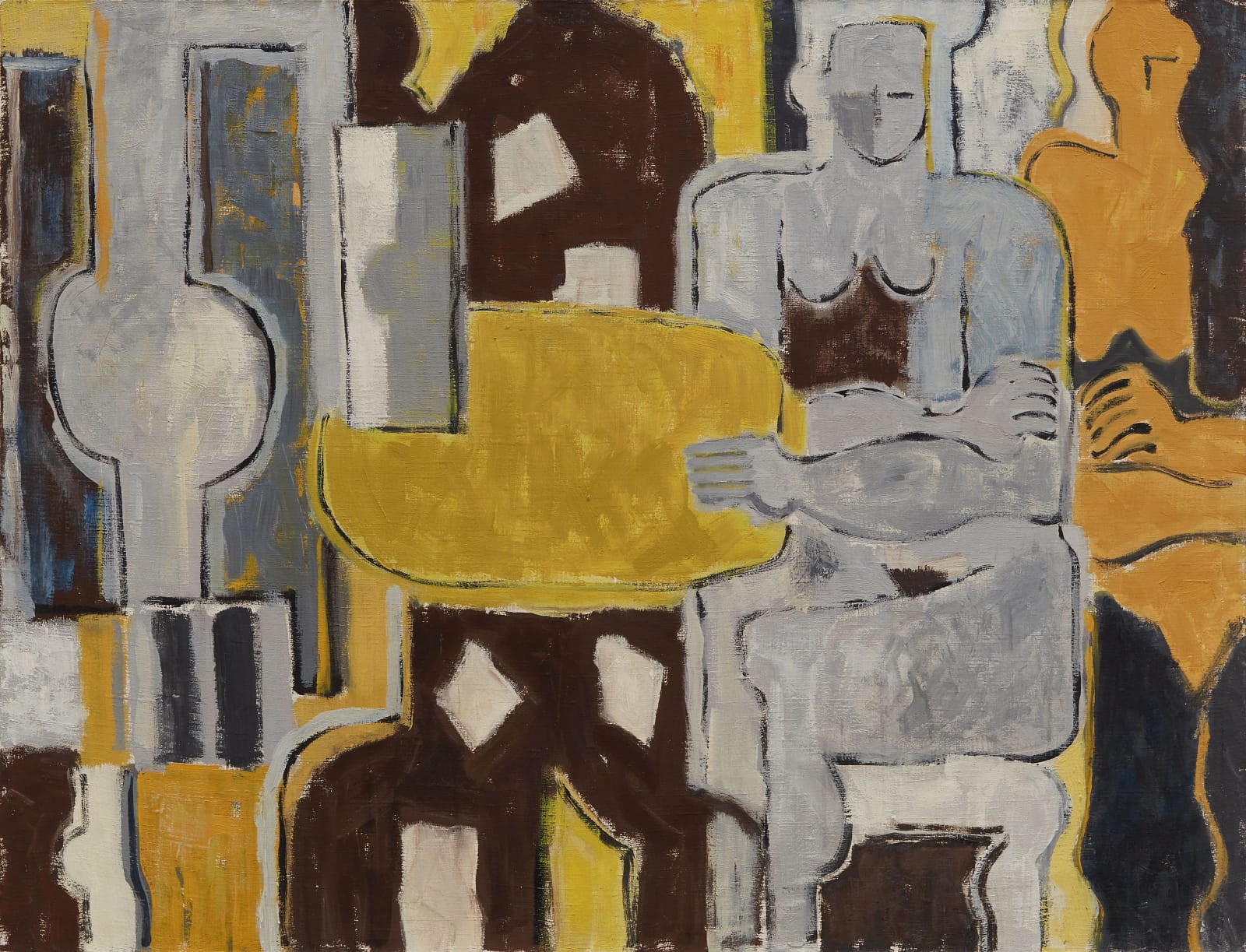 Robert Colescott , Relationship, 1949, Oil on canvas, 30 1/2 x 39 1/2 inches. © 2019 Estate of Robert Colescott / Artists Rights Society (ARS), New York. Courtesy of the Estate and Blum & Poe, Los Angeles / New York / Tokyo. Photo credit: Heather Rasmussen. L2019.104.9