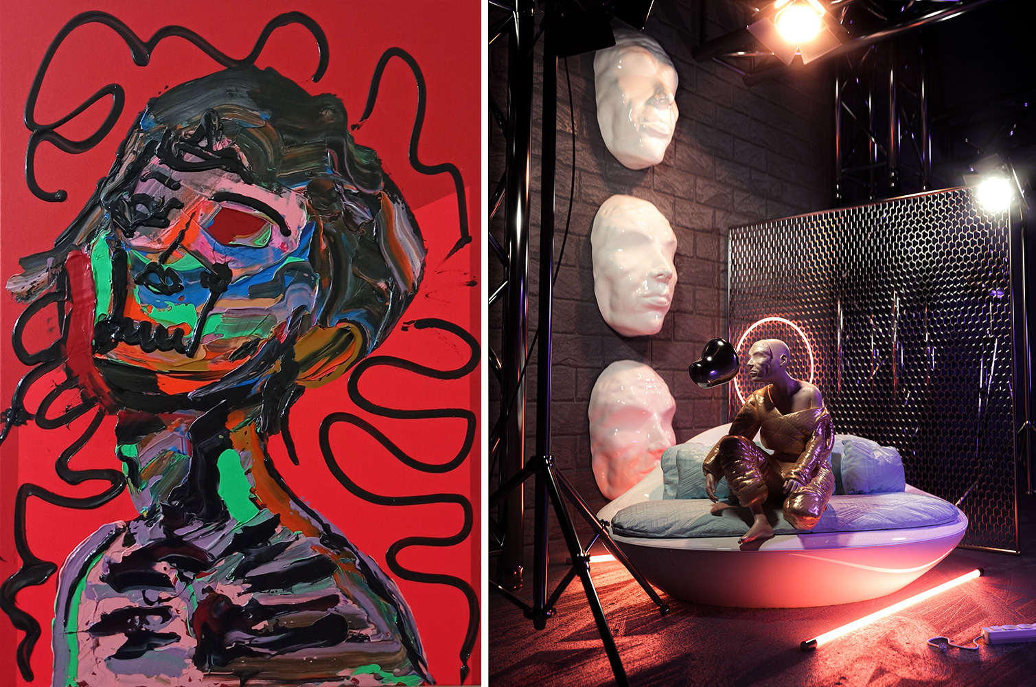 Left: Tzomakas, Violence, acrylics, 70 x 50 cm, © Ada Anastasea, Courtesy the artist and The Project Gallery Right: Tookee, The back story, © Tookee, Courtesy the artist and The Project Gallery