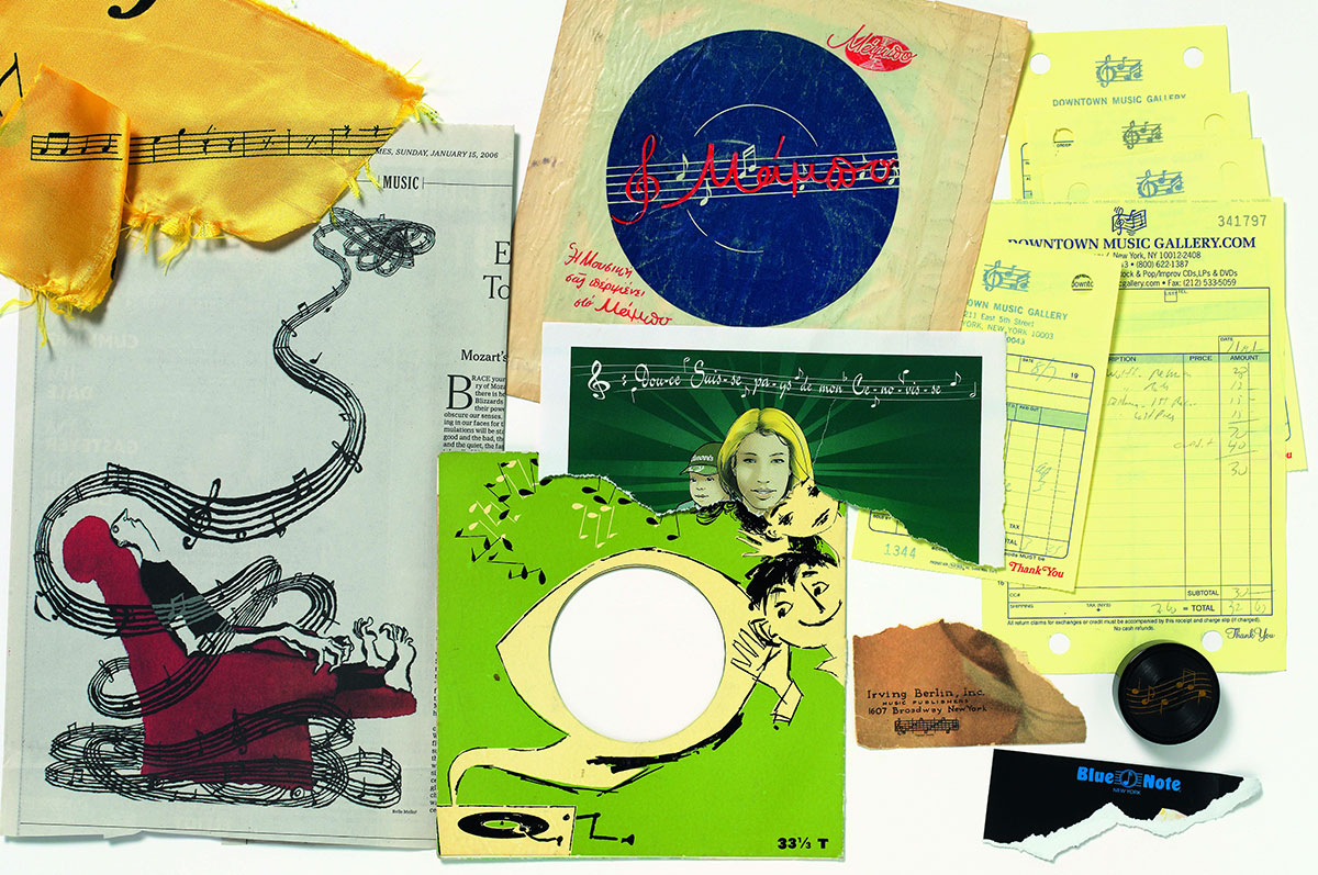 Christian Marclay, Ephemera: A Musical Score (detail), 2009, From a set of 28 folios. Produced and published by mfc-michèle didier, Paris /Brussels, © Christian Marclay & by mfc-michèle didier., Courtesy Paula Cooper Gallery, New York