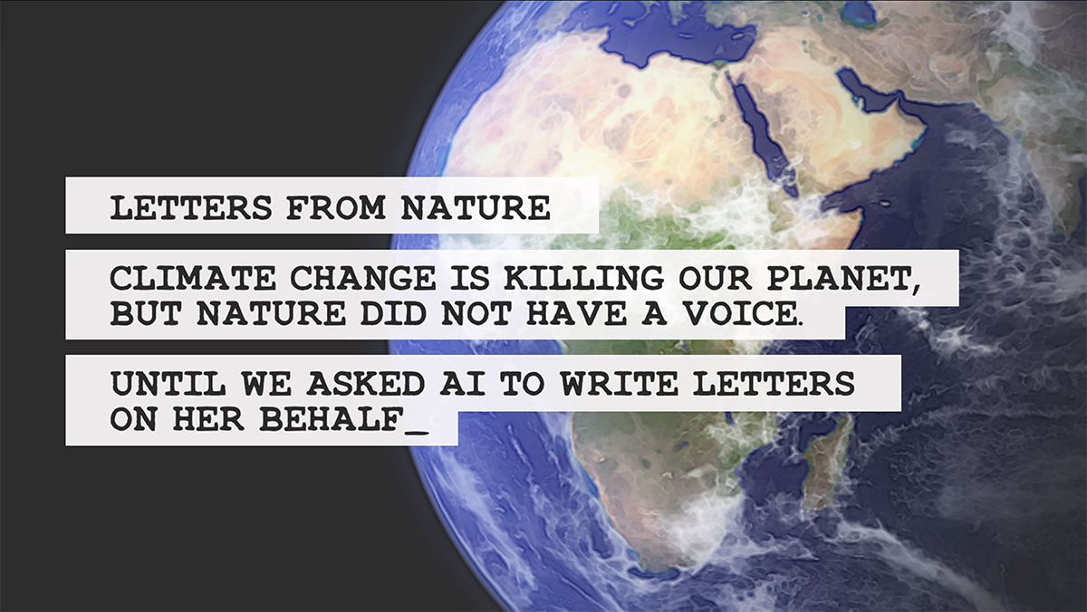 Jeroen van der Most & Peter van der Putten, Letters from Nature, 2020–2021, film still, Earth image by NASA’s Earth observatory, © Jeroen van der Most & Peter van der Putten