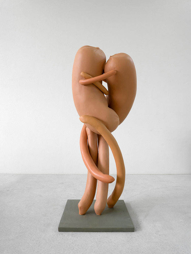 Erwin Wurm, Abstract sculptures (Kiss), 2015, Bronze, sculpture: 70.87 x 37.4 x 31.89 inches, 180 x 95 x 81 cm, base: 3.15 x 27.56 x 27.56 inches, 8 x 70 x 70 cm, © Erwin Wurm, Courtesy the artist and Lehmann Maupin Gallery