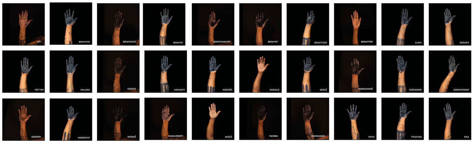 Jonathas de Andrade, Kayapó Menkragnoti Women – 30 images printed on photo RAG paper and framed with texts directly silkscreened on the inner side of the glass, dimensions 40x40cm each, © Jonathas de Andrade