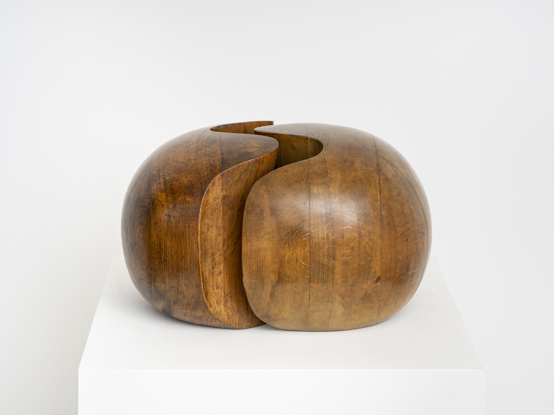 Saloua Raouda Choucair, Wood Dual Round, 1975-77, wood, 24 cm × 30 cm × 30 cm (9-7/16" × 11-13/16" × 11-13/16"), Courtesy Pace Gallery