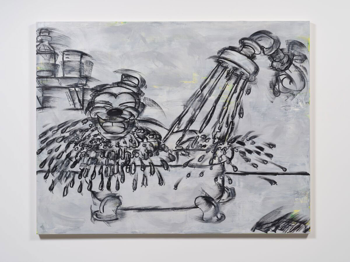 Gary Simmons, Splish Splash, 2021, Oil and cold wax on canvas, 213.4 x 274.3 cm / 84 x 108 in, © Gary Simmons, Courtesy the artist and Hauser & Wirth, Photo: Jeff McLane