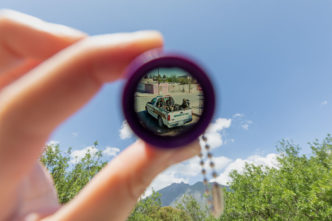 Alejandro “Luperca” Morales, Juárez Archive (7512 Maravillas Street), 2020–. Novelty magnifying keychain containing 35mm slide, 2 5/16 × 1 1/2 × 1 3/8 in. (5.9 × 3.8 × 3.5 cm) each. Image courtesy the artist. Photograph by Michelle Lartigue