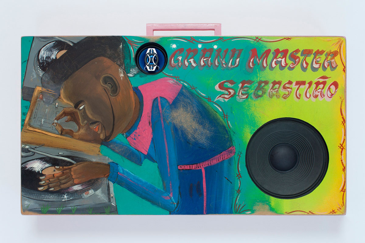 OSGEMEOS, Gran Master Sebastião, 2016, Media player, USB drive, and mixed media on wood, sound, 19.72 x 35.43 x 5.75 inches, 50.1 x 90 x 14.6 cm, © OSGEMEOS, Courtesy the artists and Lehmann Maupin Gallery