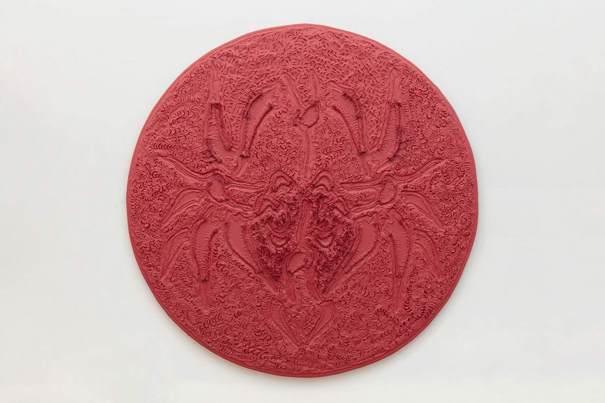 David-Jeremiah, I Drive Thee, 2022, Manila rope, spray paint and oil-based enamel on wood panel, 60 inches / 152.4 centimeters diameter, © David-Jeremiah\, Courtesy the artist and Meliksetian | Briggs Gallery