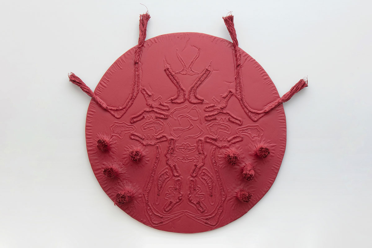 David-Jeremiah, I Drive Thee, 2022, Manila rope, spray paint and oil-based enamel on wood panel, 65 x 72 x 9 in / 165.1 x 182.9 x 22.9 cm, © David-Jeremiah\, Courtesy the artist and Meliksetian | Briggs Gallery