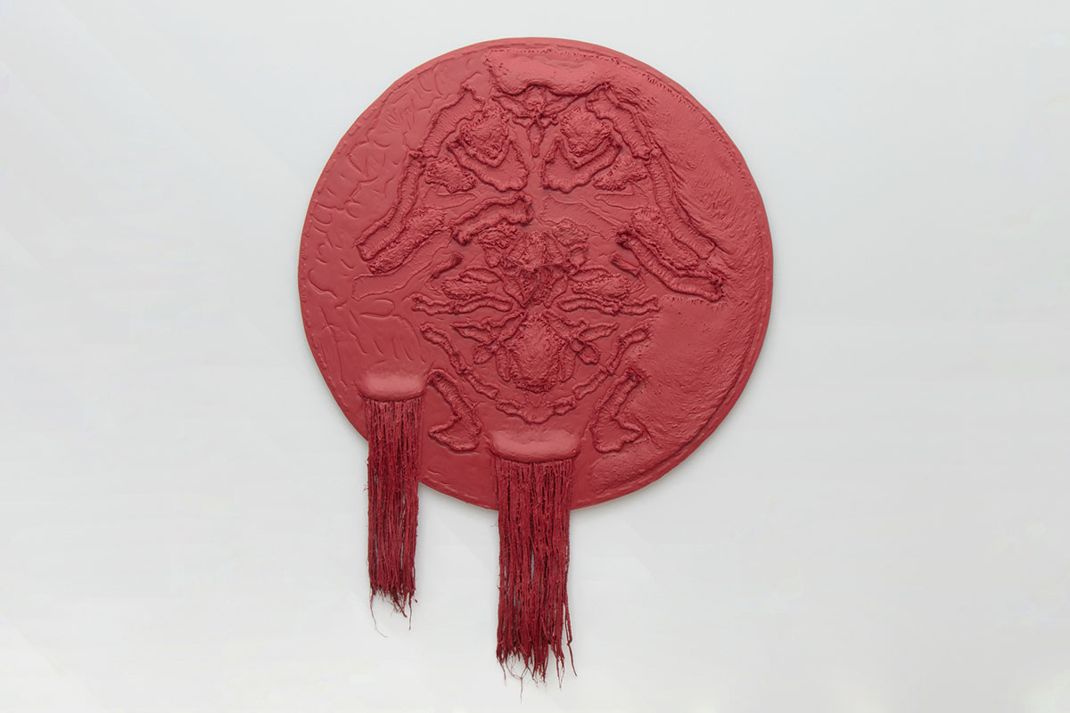 David-Jeremiah, I Drive Thee, 2022, Manila rope, spray paint and oil-based enamel on wood panel, 82 x 60 x 2 in / 208.3 x 152.4 x 5.1 cm, © David-Jeremiah\, Courtesy the artist and Meliksetian | Briggs Gallery